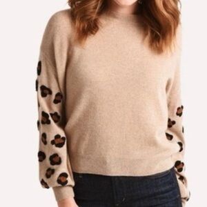 27 MILES CORDELIA CASHMERE CREW WITH LEOPARD EMBROIDERY ON SLEEVES